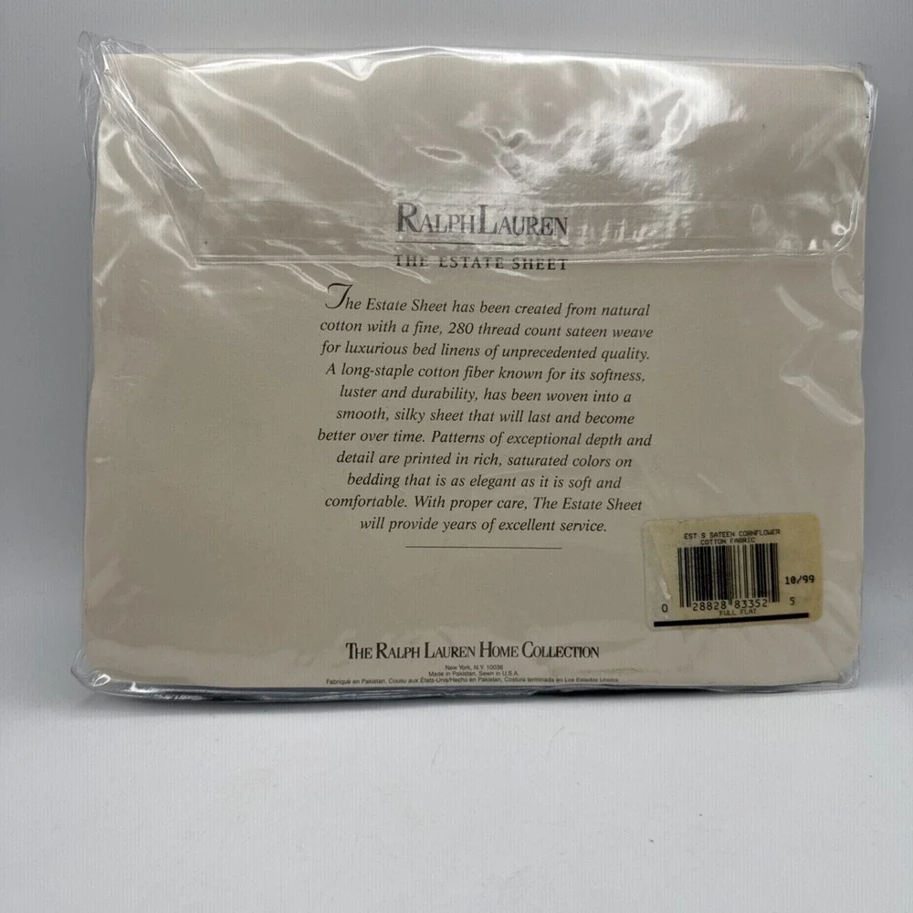 Ralph Lauren Home FULL Flat Sheet Estate Cornflower Blue 100% Cotton Sateen